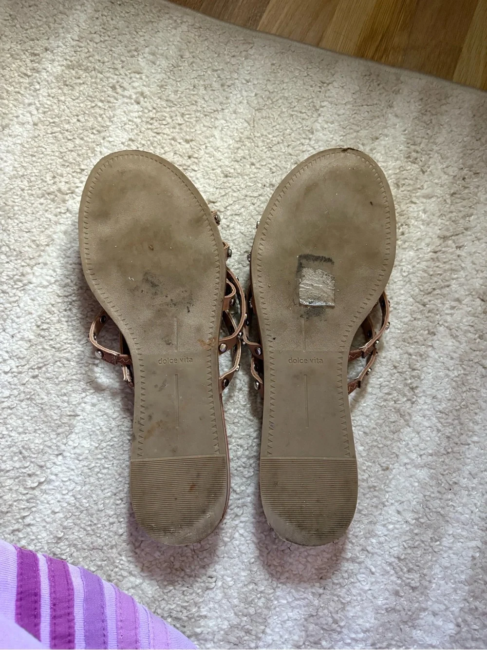Dolce Vita Tan Studded Multi-Strap Slide Sandals